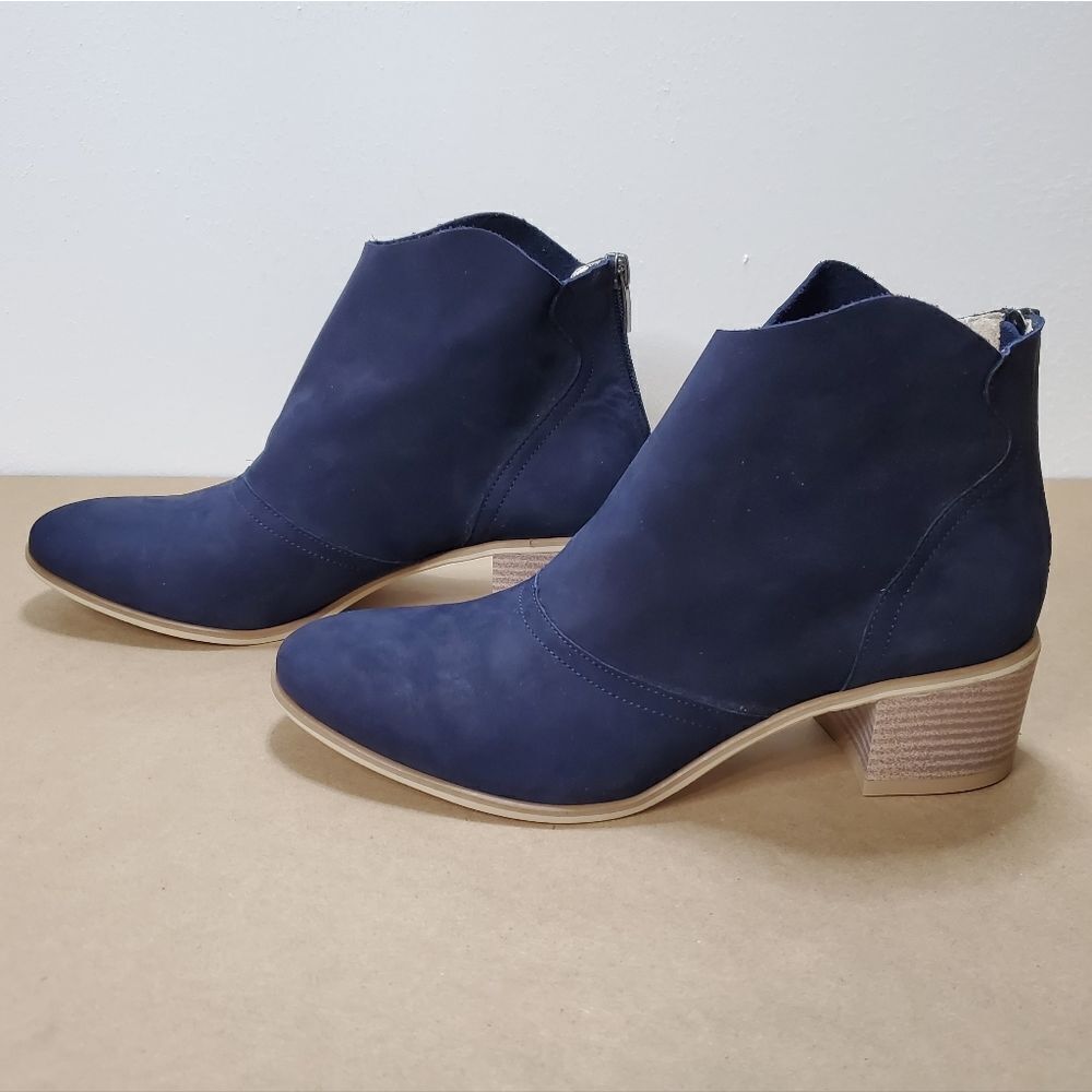 Navy Suede Block Heel Ankle Boot